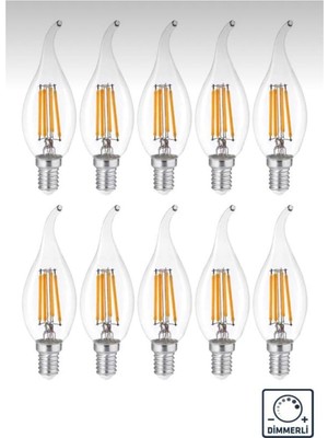 Odea Tr 10 Adet LED Filament Ampul, E14 Duy, 4W, Kıvrık Buji, Gün Işığı, Dimmerli