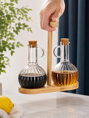 Odea Tr Bambu Stantlı Borosilikat Cam Yağlık Sirkelik 350ML+350ML