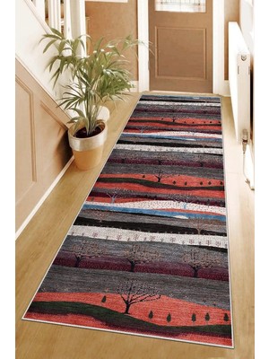 Odea Tr Pelangi Ağaç Desenli Dijital Baskı Yıkanabilir Kaymaz Taban Etnik Kilim Desen Salon Halısı ve Yolluk, Mor-Gri-Kiremit 100 x 150, 95551211111001507