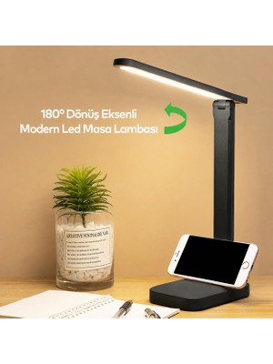 Odea Tr Siyah Renk Ledli Masa Lambası 3 Modlu Oynar Başlıklı Şarjlı Çalışma Lambası 9 W Beyaz Sarı Işık
