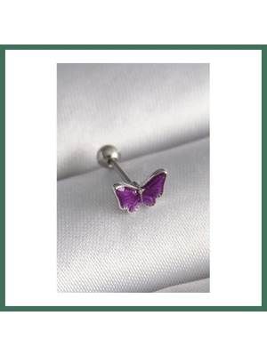 Bezos 316L Çelik Gümüş Renk Mor Kelebek Model Tragus Piercing Bss