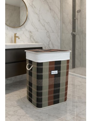 Odea Tr Lüks Bambu Kapaklı Kirli Çamaşır ve Oyuncak Sepeti Desenli Renk 40X30X60 cm 72 Litre