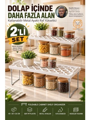 Odea Tr Metal Ayaklı Dikdörtgen Katlanabilir Dolap Içi Düzenleyici Tezgah Üstü Mutfak ve Banyo Rafı Yükseltici Organizatör 723820