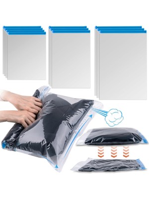 Odea Tr Seyahat Için Sıkıştırma Çantaları, 10 Adet Yer Tasarruflu Çanta, Seyahat Için El Rulo Vakum Paketleme Torbaları, Vakum Gerekmez, (3 Büyük, 3 Orta, 4 Küçük), Giyim, Bagaj, Ev Organizatörleri Saklama
