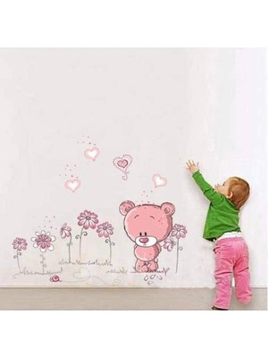 Odea Tr Sevimli Pembe Ayıcık Bebek ve Çocuk Odası Dekor Süsleme Ev Duvar Sticker Pvc