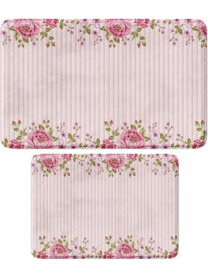 Odea Tr Sevimli Tasarımlı Mikrofiber 2'li Takım Banyo Paspası, Kaymaz Taban, Makinede Yıkanabilir (40X60_50X80) 329_TKMBP