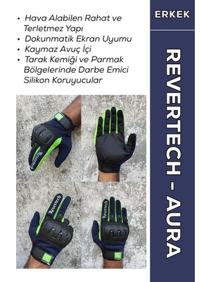 Odea Tr Revertech Aura Lacivert/neon - Dokunmatik Ekran Uyumlu Erkek Motosiklet Eldiveni