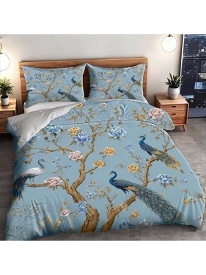 Odea Tr Nevresim Takımı 200 x 220 cm Mavi Tavus Kuşu Nevresim Takımı, Fermuarlı Kilitli, Yetişkinler ve Çocuklar Için, Yumuşak, Nefes Alan Mikro Elyaf Nevresim + 2 Yastık Kılıfı 80 x 80 cm