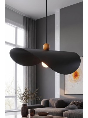Odea Tr Colin Ahşap Boncuklu Sarkıt Avize 45 Cm, Büyük Boy Metal Tavan Lambası – Yemek Masası, Mutfak Adası ve Salon Aydınlatması - Siyah