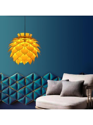 Odea Tr Lotus Ahşap Avize 4 Renk Modern Bohem Rustik Avize Tekli Sarkıt Lamba Butik Otantik Aydınlatma Cafe Salon Mutfak Yemek Masası Hol Antre (Sarı)