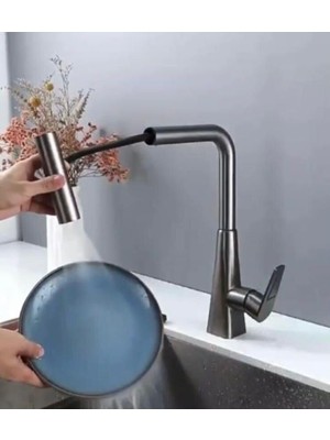Odea Tr Antrasit Mutfak Bataryası, 4 Fonksiyonlu Spiralli Eviye Musluğu, Modern Tasarım 360° Döner Başlık, Paslanmaz Çelik Gövde, Tezgah Üstü Mutfak Armatürü