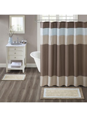 Odea Tr Amherst Banyo Halıları Oda DEKORU%100 Pamuk Tepeli Ultra Yumuşak Kaymaz, Emici Hızlı Kuruyan Küvet Paspasları, 20X30, Kahverengi/mavi
