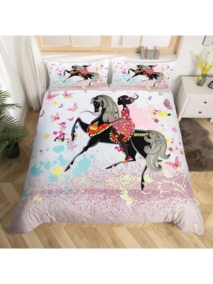 Odea Tr Nevresim Takımı 200 x 220 Kız Çocuk At Nevresim Takımı, Fermuarlı, Kilitli, Yetişkinler ve Çocuklar Için, Yumuşak, Nefes Alan Mikrofiber Nevresim + 2 Yastık Kılıfı 80 x 80 cm