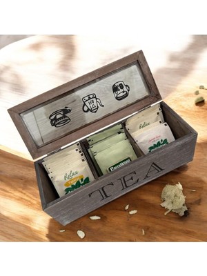 Odea Tr Bambu-Ahşap 3 Bölmeli Kapaklı Çay Kutusu, Gri