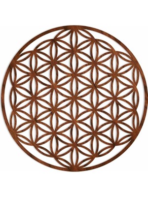 Odea Tr Yaşam Çiçeği Ceviz Doğal Ahşap Kaplama Duvar Dekoru, Flower Of Life Geometrik Spiritüel Zen Duvar Sanatı, 90 cm (Çap)