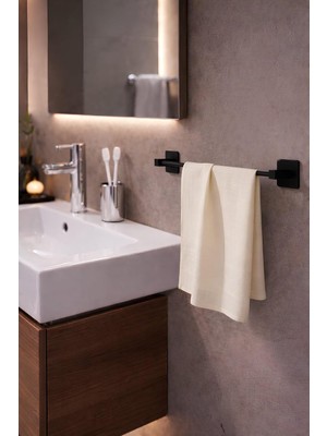 Odea Tr Yapışkanlı Siyah Uzun Havluluk Duvar Tipi Delme Gerektirmez Banyo Havlu Askılığı S-101 Kts