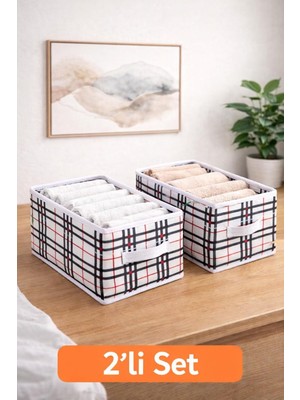 Odea Tr Ordena 2'li Ekoseli Dolap Içi Düzenleyici, Katlanabilir Organizer, 45X24X20 Cm, Beyaz