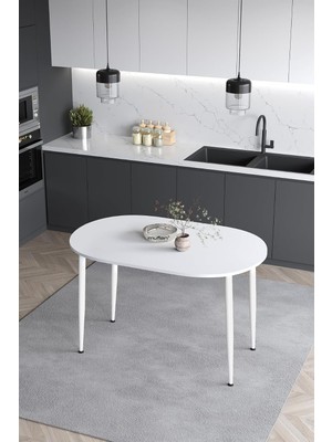 Odea Tr Melinda 60X90 cm Beyaz Metal Ayak Mutfak Masası Yemek Masası Balkon Masası Çalışma Masası (Beyaz-Beyaz Ayak)