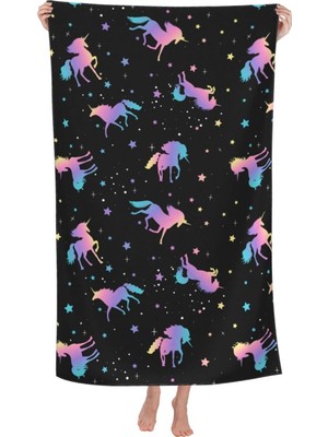 Odea Tr Unicorn Star Girly Plaj Havlusu Yumuşak Emici Mikrofiber Hızlı Kuruyan Büyük Banyo Havluları Banyo Kadın Erkek Erkek Kız Havuz Kamp Seyahat Yüzme Piknik Sporları Için