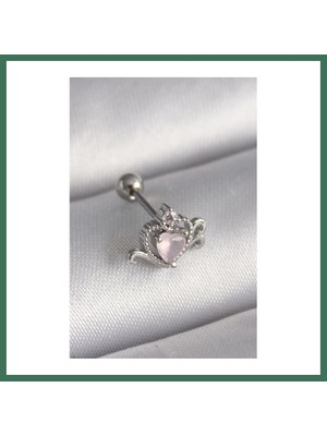 Bezos 316L Çelik Gümüş Renk Pembe Mineli Kalp Zirkon Taş Detay Tragus Piercing Bss