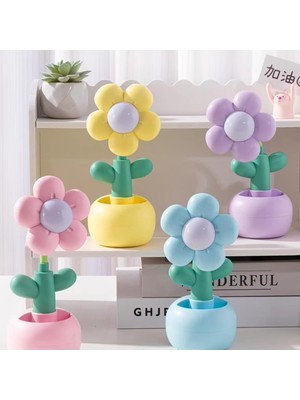 Odea Tr USB Şarjlı Çiçek Tasarımlı LED Masa Lambası – Kalemlikli Gece Lambası-Sarı