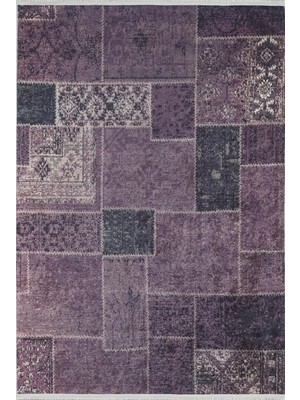 Odea Tr Mor Gri Patchwork Vintage Modern Kaymaz Taban Salon Halısı Dijital Baskı
