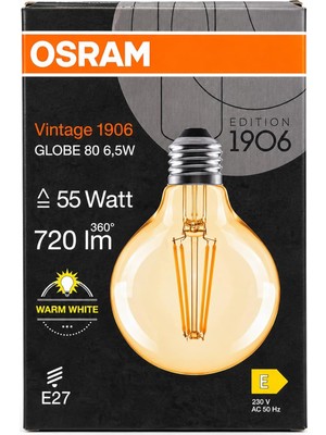 Odea Tr Vintage 1906 Globe 80 Gold Filament Ampul 6.5W 720 Lümen 2700K E27 Sarı Işık