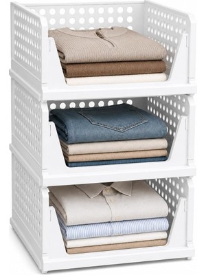 Odea Tr 3 Katlı Katlanabilir Dolap Içi Düzenleyici Organizer, Üst Üste Istiflenebilir Kayar Raflı Çekmece Tipi Plastik Gardırop Düzenleyici, Kıyafet Saklama Sepeti, Beyaz 32 x 41,5 x 51,5 cm