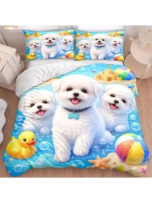 Odea Tr Bichon Frise Nevresim Takımı, 200 x 220, Beyaz, Fermuarlı Nevresim Takımı, Yetişkinler ve Çocuklar Için, Yumuşak, Nefes Alan Mikrofiber Nevresim + 2 Yastık Kılıfı 80 x 80 cm