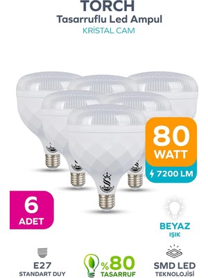 Odea Tr 80W Kristal Tasarruflu E27 Beyaz Işık Torch LED Ampul-1-2-4-6-8-10 Adettir (6)