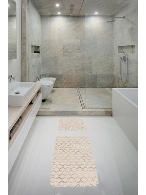 Odea Tr Theclouds Banyo Halısı Ikili Klozet Takımı Kaymaz Tabanlı Banyo Paspas Takımı (60X100 + 40X60), Bej