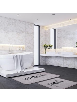 Odea Tr Kedili Welcome 2li Banyo Paspas Takımı (Füme, 60X100)