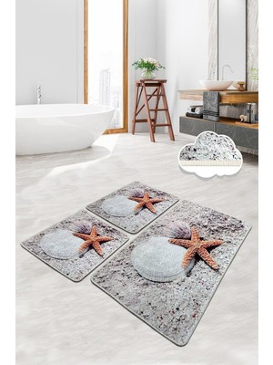 Odea Tr Starfısh 3lü Set Banyo Halısı Paspas Yıkanabilir Kaymaz Taban Klozet Takımı
