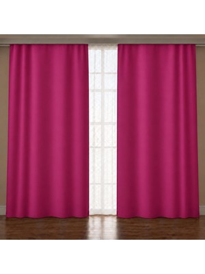 Odea Tr Blackout Fon ve Bambu Tül Perde Seti, Pilesiz 1x1, 3 Parça, Kornişe Hazır Dikilmiş, Fuşya, Tül 300X270 cm + 2 Fon 150X270 cm