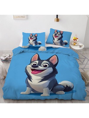 Odea Tr Nevresim Takımı 200 x 220 cm Mavi Husky Fermuarlı Nevresim Takımı Yetişkinler ve Çocuklar Için Yumuşak Nefes Alabilir Mikrofiber Nevresim + 2 Yastık Kılıfı 80 x 80 cm