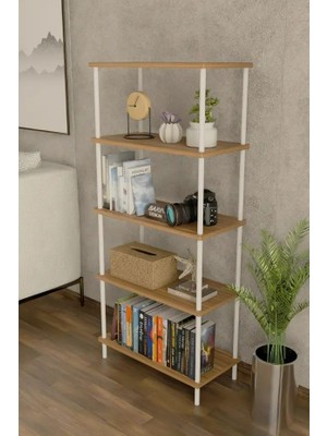 Odea Tr 5 Raflı Modern Metal Gövdeli Kitaplık Çevir-Tak Kolay Kurulum Çalışma Odası, Salon, Ofis Kullanımı Atlantik Çak