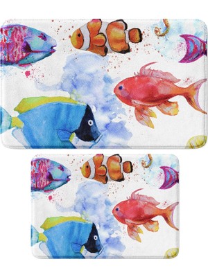 Odea Tr Sevimli Tasarımlı Mikrofiber 2'li Takım Banyo Paspası, Kaymaz Taban, Makinede Yıkanabilir (40X60_50X80)