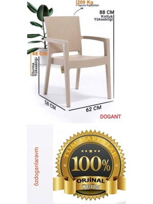 Odea Tr Krem Bahçe Balkon Sandalyesi, 2 Adet, 88 cm Yükseklik, 200 kg Taşıma Kapasitesi