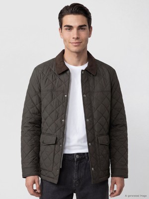 LC Waikiki Lcwaıkıkı Classic Haki Regular Fit Kadife Yaka Erkek Şişme Mont