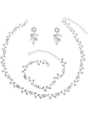Odea Tr 4 Adet Kristal Rhinestone Düğün Seti Kadınlar Için Gümüş Düğün Kolye ve Küpe Seti Gelin Nedime Balo Kostüm Resmi Takı Setleri Aksesuarları, Metal Kristal Taş, Kristal Taş