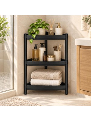 Odea Tr 3 Katlı Siyah Üçgen Köşe Raf Ünitesi 33X44X71 cm Çok Amaçlı Düzenleyici