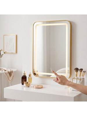 Odea Tr Dokunmatik LED Aydınlatmalı Banyo ve Makyaj Aynası, 50X70 cm USB Çalışan Çerçeveli Ayna