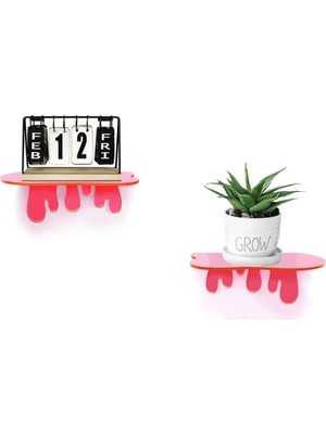 Odea Tr Splash Dekoratif Duvar Rafı 2'li Set (2 Adet Neon Pembe)