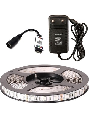 Odea Tr Amberled 5 Metre Rgb Şerit LED Seti - Bluetooth Uygulama Kontrollü - Müziğe Duyarlı 5050 3 Çipli Tak Çalıştır - Adaptör Dahil - Iç Mekan Silikonsuz Aydınlatma