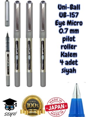 Odea Tr Uni-Ball UB-157 Eye Micro Roller Kalem, 0.7 Mm, Siyah, 4 Adet, Made In Japan