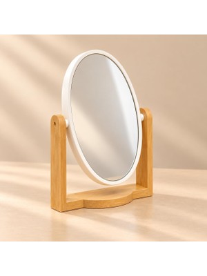 Odea Tr Ahşap Ayaklı Oval Masa Aynası, 19,5 x 16,5 cm Orta Boy, Ayarlanabilir Açılı Beyaz Çerçeveli Makyaj ve Kişisel Bakım Aynası