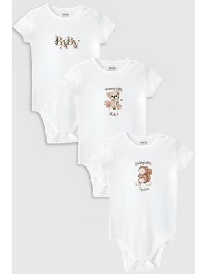 Odea Tr ORGANIK%100 Pamuk Özel Tasarım Koala Sincap Bebek 3'lü Body Set Çıtçıtlı Zıbın Tulum 5875-5876-5877