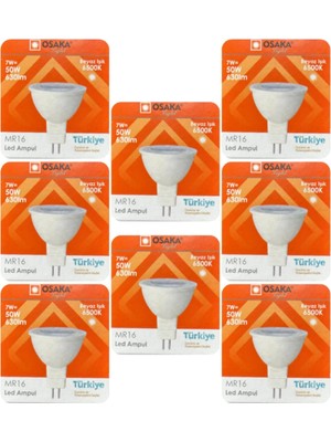 Odea Tr 7W (50W) Beyaz Işık (6500K) MR16 LED Çanak Ampul, 8 Adet
