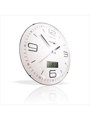 Odea Tr M3 Decorium Büyük Beyaz Hassas Dijital Termometreli Tarih Göstergeli 35 cm Sessiz Kayar Saniyeli Duvar Saati