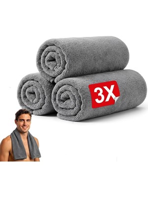 Odea Tr Sporcu Fitness Antreman Havlusu 30X100 Cm, Hafif ve Hızlı Kuruyan Mikrofiber Spor Havlu, Gym Boks Pilates Tenis Havlusu (3 Adet 30X100, Gri)